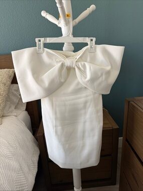 Meshki White Off-Shoulder Mini Dress with Bow
